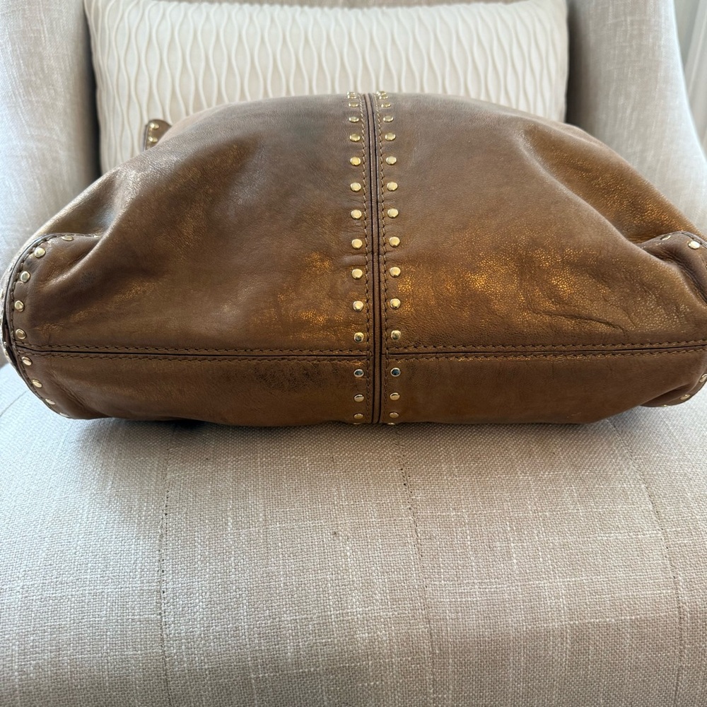 MICHAEL Michael Kors Delancy Studded Leather Hobo Bag Bronze Metallic - Picture 15 of 16